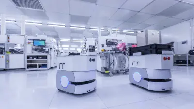AGV in sensor testing production line, responsible for fully automated material handling process between different stations.